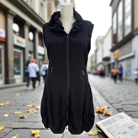 Franstyle Black Sleeveless Zip Bubble Hem Dress Avant Garde Artsy Streetwear - Picture 1 of 12